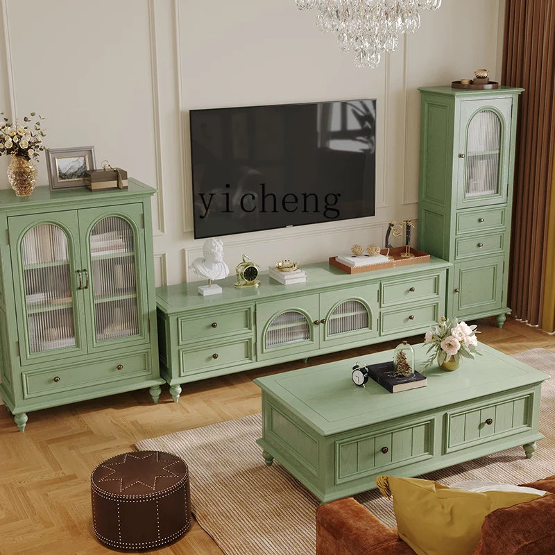 ZC Solid Wood TV Cabinet Side Cabinet Vintage Wine Cabinet Living Room Display Locker Household Furniture