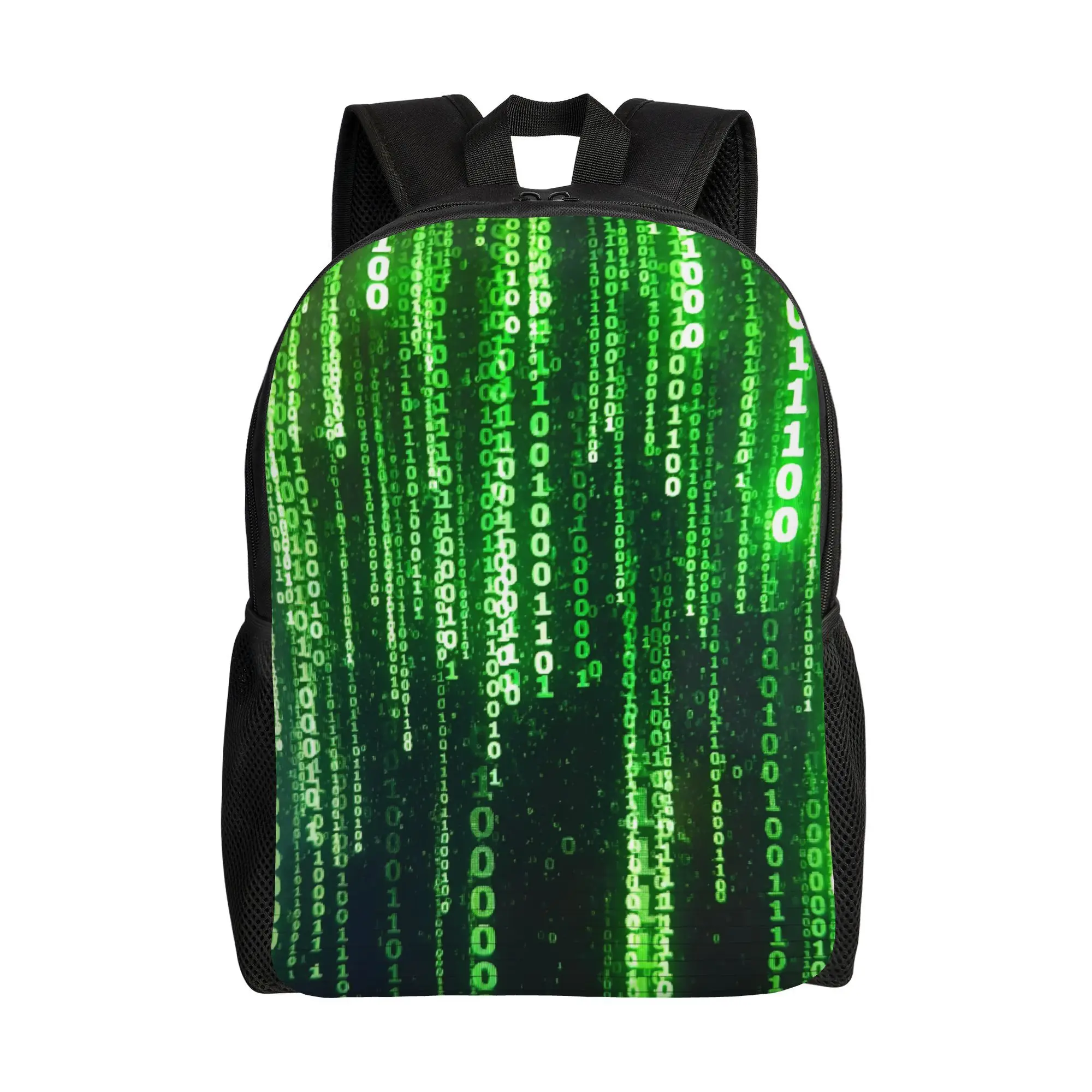 The Matrix Code Appears in Green Against a Black Backdrop Backpack Student Boys Girls BookBag School Bag Computer Shoulder Bags
