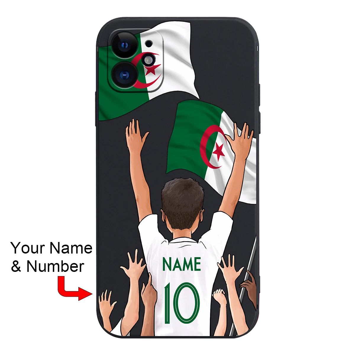 Costom Algeria Flag Football Soccer Jersey Cover Case for iPhone 15 14 Pro Max 13 12 11 Mini X XS XR 7 8 6S Plus SE