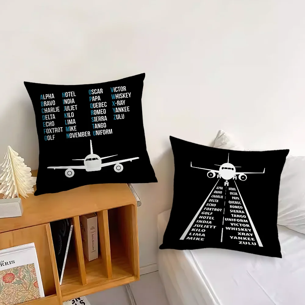 Interesting Pinyin A-Alphabet Flights Sofa Living Room Bedroom Headboard Backrest Cushion Square Cushion Nap Time Pillow Case