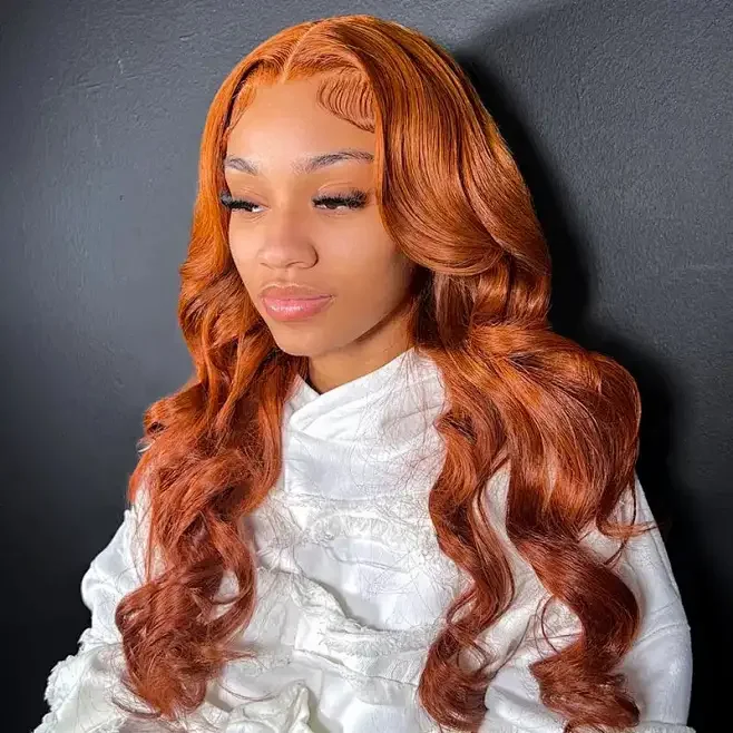 

Ginger 13x4 HD Transparent Lace Front Wigs Human Hair Orange Colored Body Wave Lace Front Wig for Women 200% 350 Color Frontal W