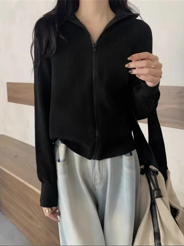 ay سترة محبوكة مفتوحة المرأة ربيع الخريف جديد Sle فضفاض بسيط سستة تنوعا ort ملابس خارجية Faionable