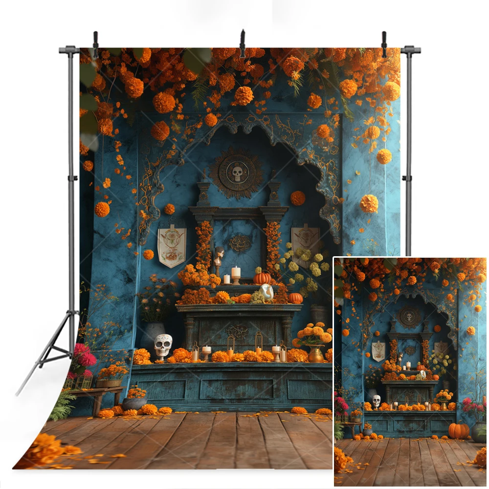 Halloween Flower Candlestick Skull Pumpkin Lantern Kids Aldult Family Party Vertical Backdrop Custom Kids Decor Photo Background