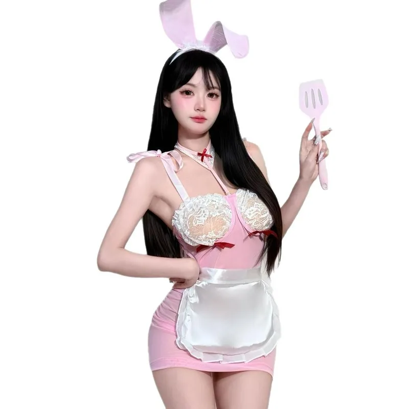 

Ladies' Sexy Lingerie Sexy New Cute Bow Perspective Mesh Hollow Rabbit Girl Set Christmas Role-playing Uniform Temptation