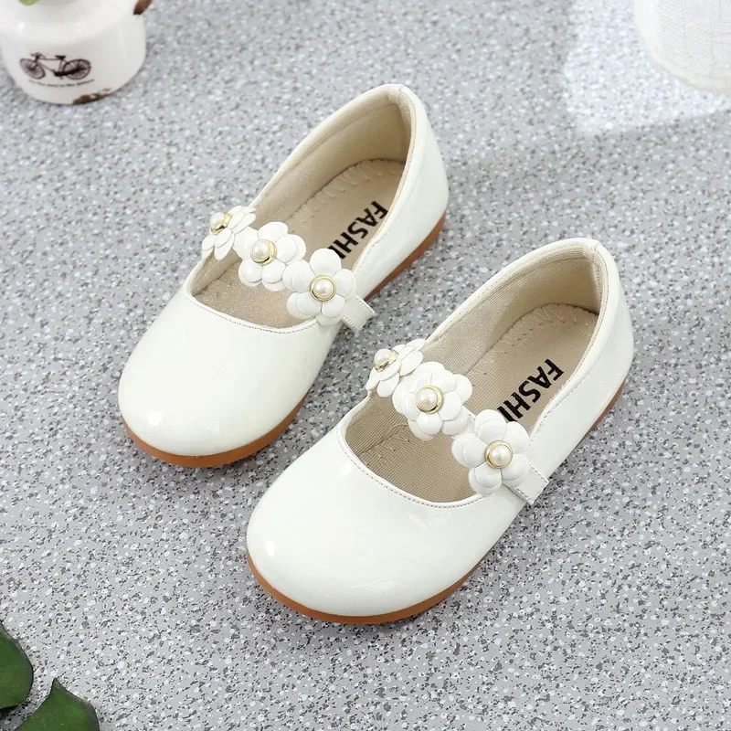 Girls Wedding Leather Shoes Floral Girl Kids Flats with Flowers Princess Sweet Soft High Quality Children Dress Shoes for Party