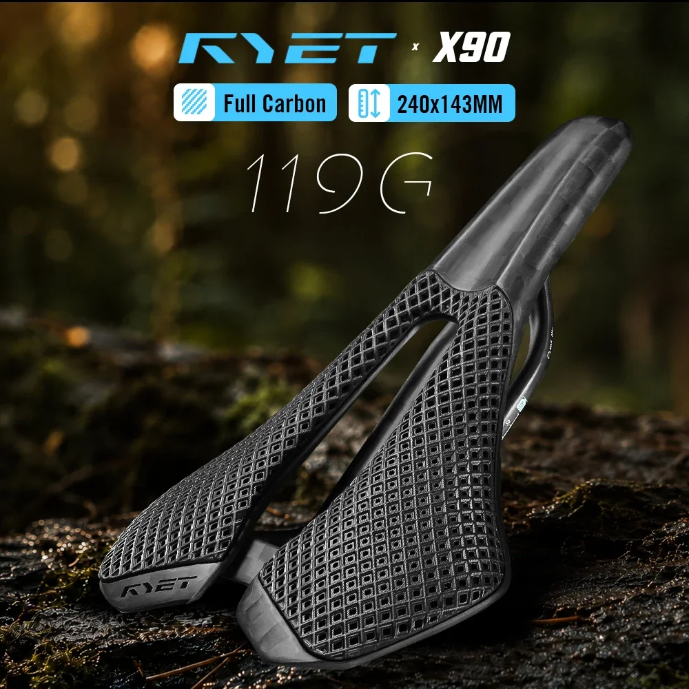 RYET X90 119g 3D Printed Full Carbon Saddle 240x143mm T800 7x9mm Rails Cut-Out Breathable Road MTB Gravel Seat Pro Max 150kg