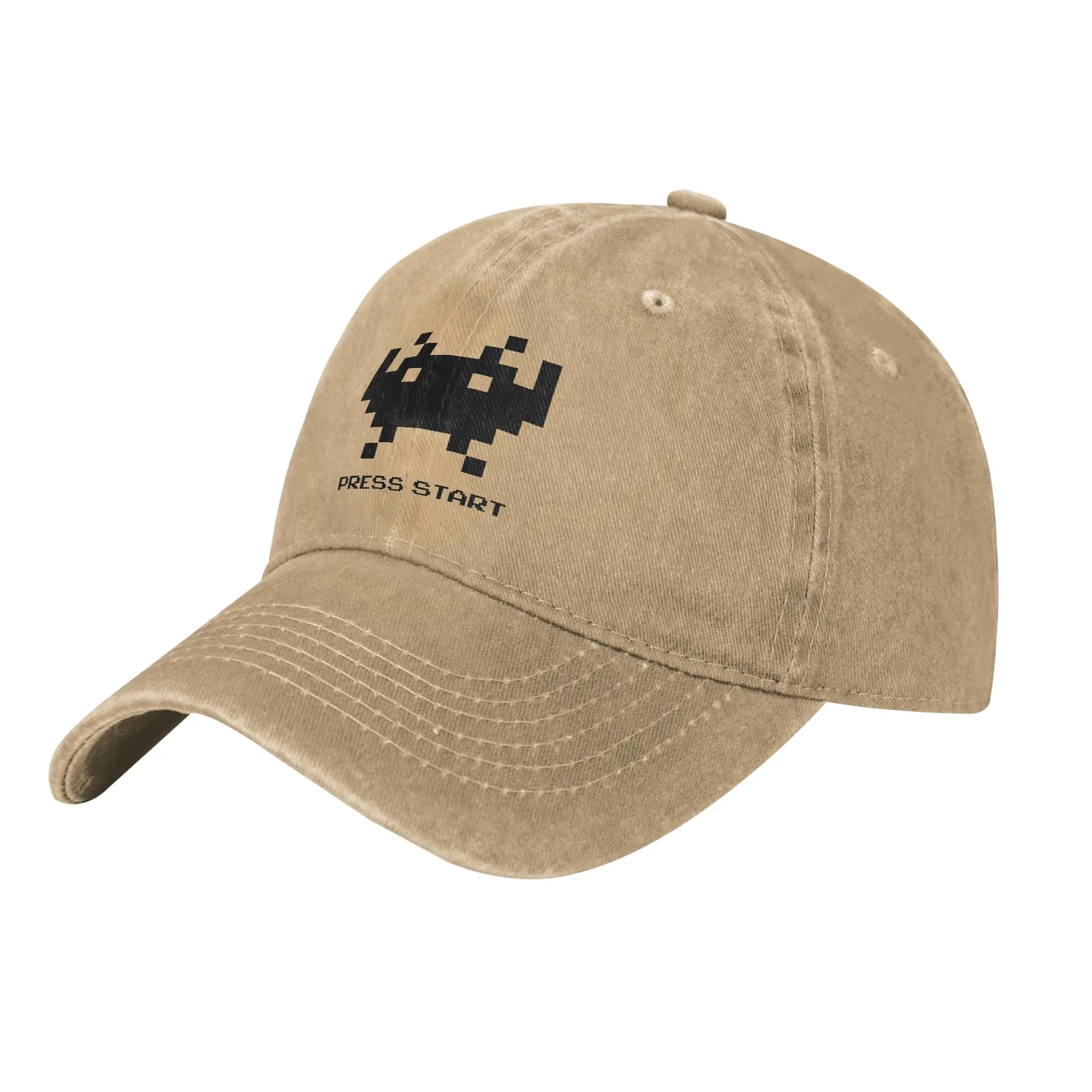 Vintage Space Invaders Baseball Cap Unisex Distressed Denim Snapback Cap Press Start to play Workouts Adjustable Caps Hat