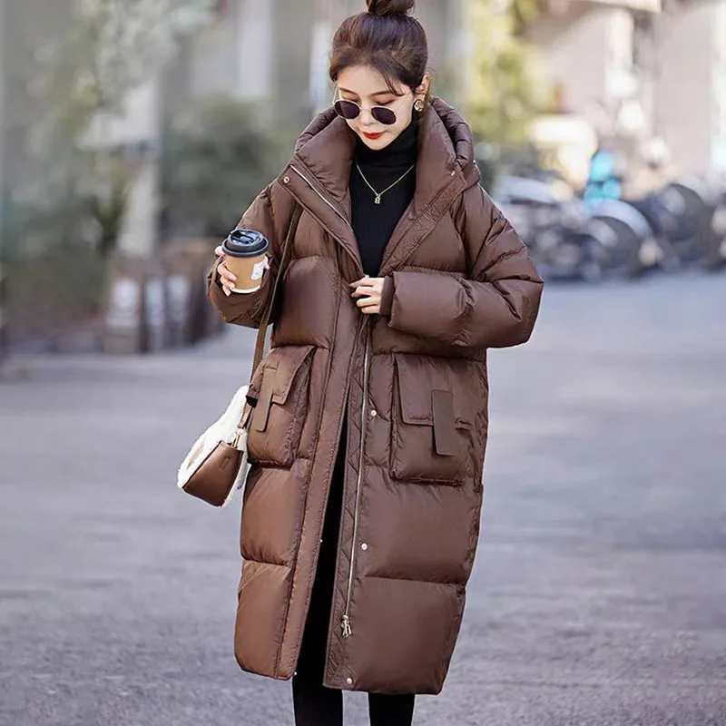 

2024 Autumn Winter New Down Cotton-Padded Jacket Women Overcoat Long Bread Clothing Thick Warm Parker Coat Hooded Cotton Jacket