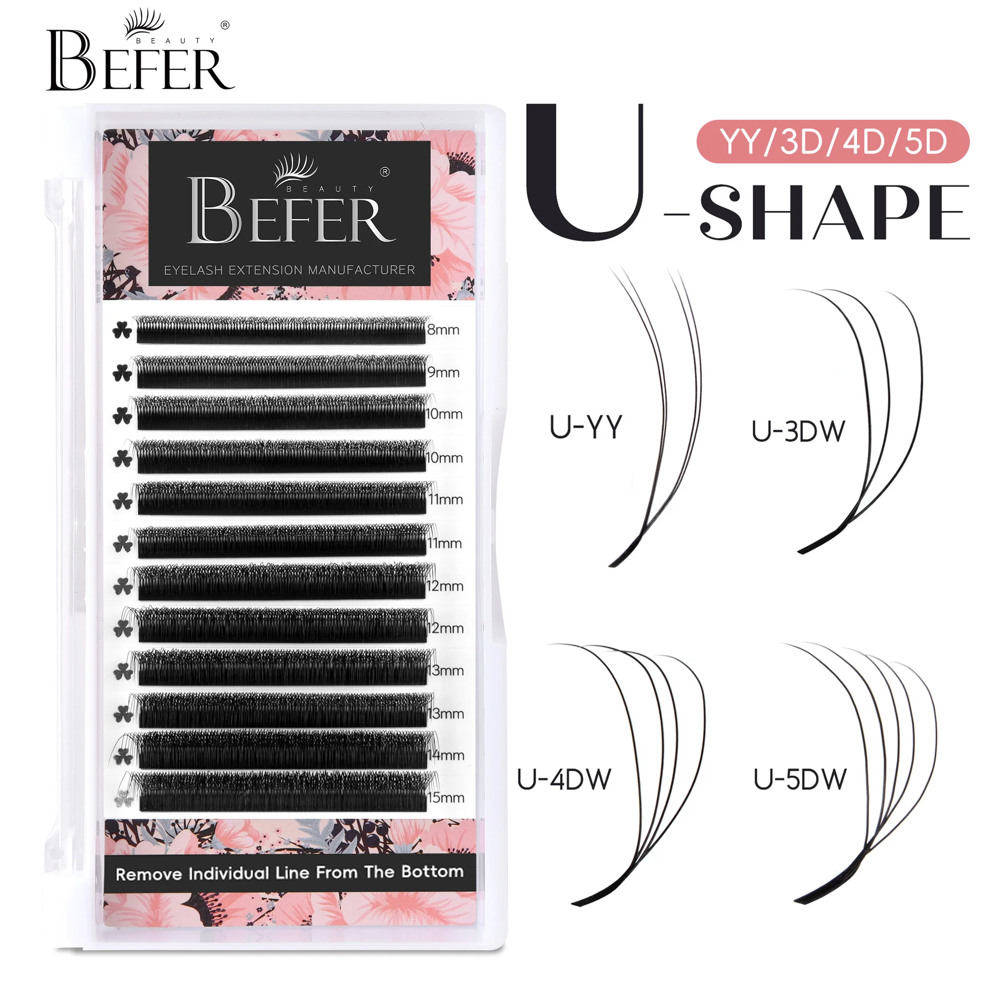 Befer U-Shaped Lashes W 3D 4D 5D Handmade High Quality Eyelashes Extension Premium Soft Eyelashes Fiber Supplier Nartural Makeup