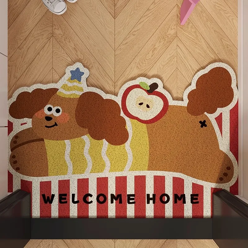 

Cartoon Puppy Silk Circle Carpet Cute Dog Entry Door Dirt-resistant Non-slip Mat Can Be Cut Wear-resistant Doormat Home Decor