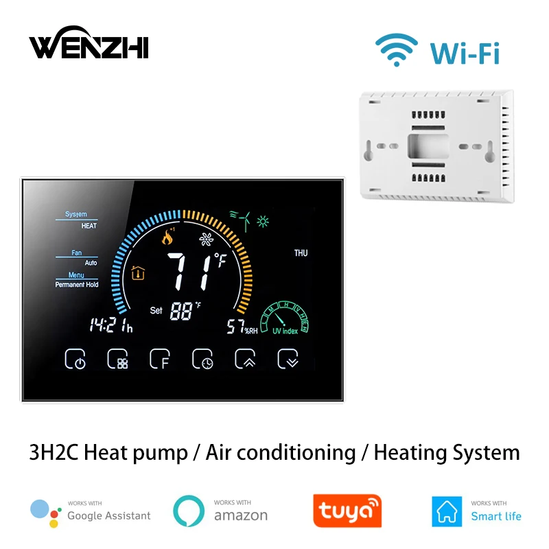 Controlador de bomba de calor, termostato de sistema de aire acondicionado, Programación Digital táctil, Wifi, 3H2C, Smart Life, Tuya, Alexa, Google