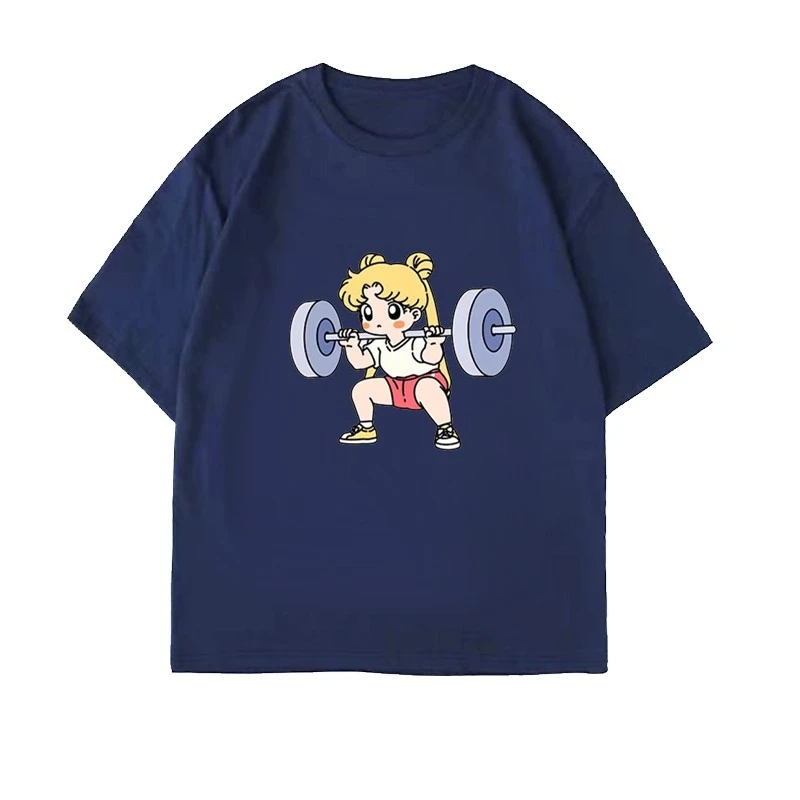 Sailor Moon Lifting Iron Fitness Women's T-Shirt Cotton Girl Children Parent-Child Summer Loose Cute Sweet Fun Short Sleeves Top