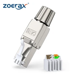 ZoeRax RJ45 Cat6A Cat7 Cat8 Tool Free Connector Reusable Shielded Ethernet Field Modular PLug 2000MHz 40Gbps LAN Cable 22-26AWG