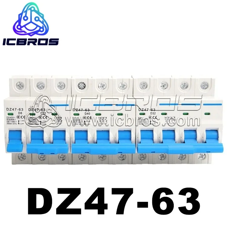 DZ47 D Type Mini Circuit Breaker MCB 35mm Din Rail Mount Breaking Capacity 6KA 16A 20A 32A 25A 6A 40A 50A 63A 10A Air Switch