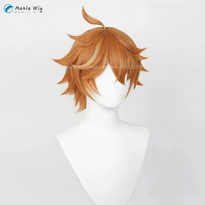

qq681Tartaglia Genshin Tartaglia Cosplay Wig 30cm Scalp Orange Brown Costume Heat Resistant Synthetic Wigs