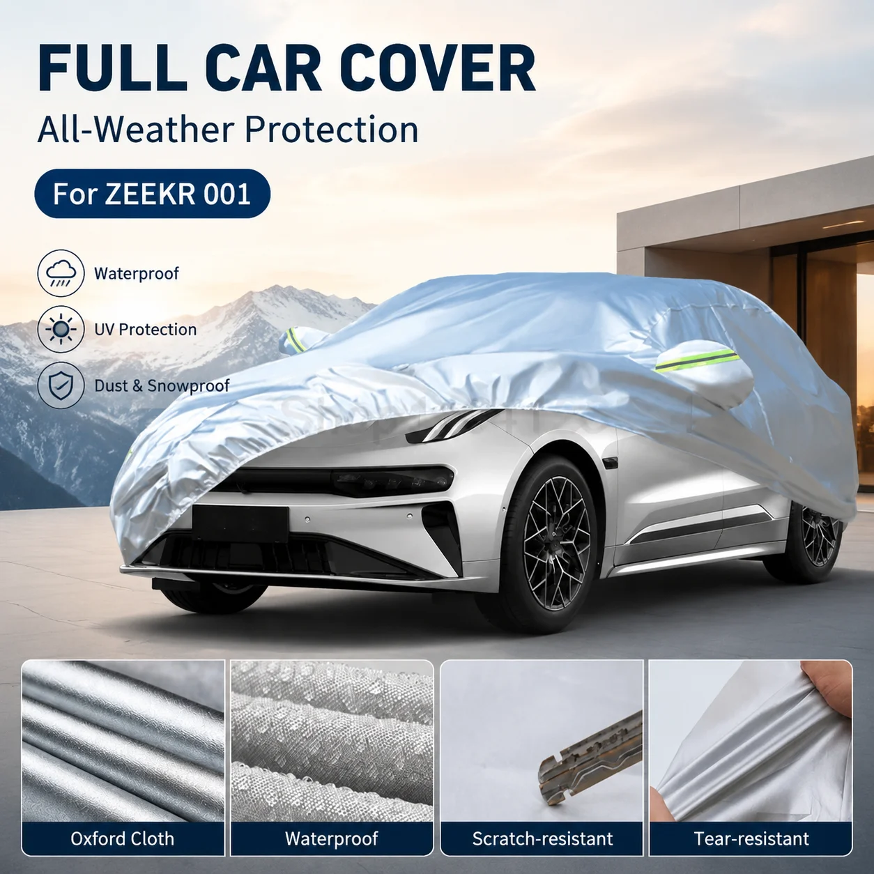 Waterproof Outdoor Full Car Cover Reflective Strips Snowproof Dustproof UV Protection For ZEEKR 001 Auto Exterior Accessory