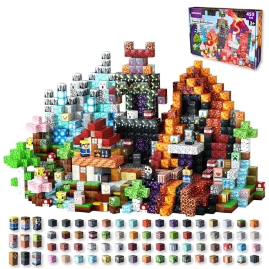 

450 PCS Magnetic Building Blocks Set for STEM Learning Sensory Play ABS Plastic Rainbow Colors Strong Magnets Includes Instruct