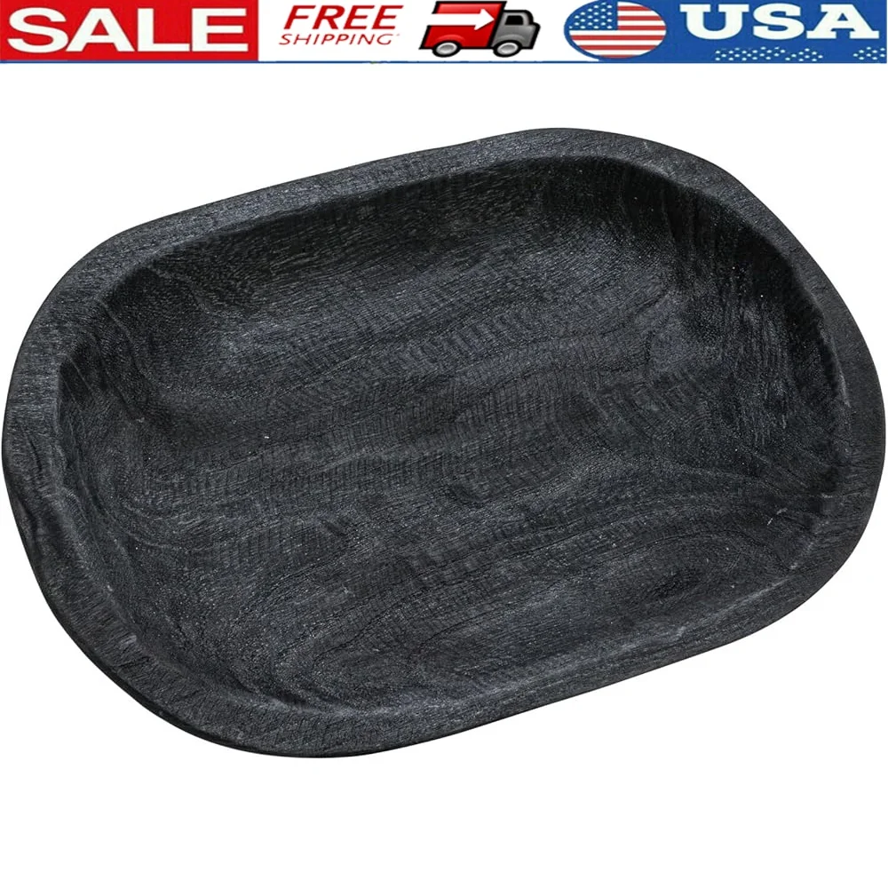 

Hand-Carved Paulownia Wood Decorative Bowl Matte Black Finish Organization Display Unique Home Decor Accent Piece