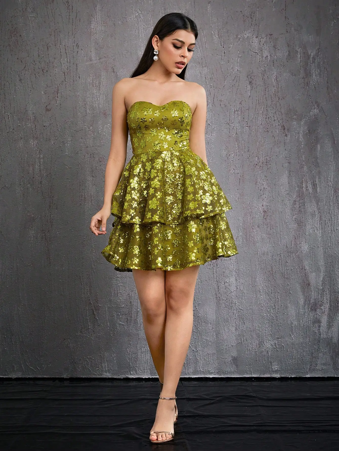 MGIACY Top tubinho lindo saia de festa com lantejoulas e bolo duplo