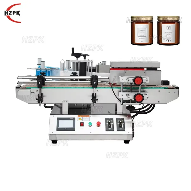2026 CE HZPK Desktop Automatic Jar Candle Glass Label Sticker Round Bottle Labeling Machine