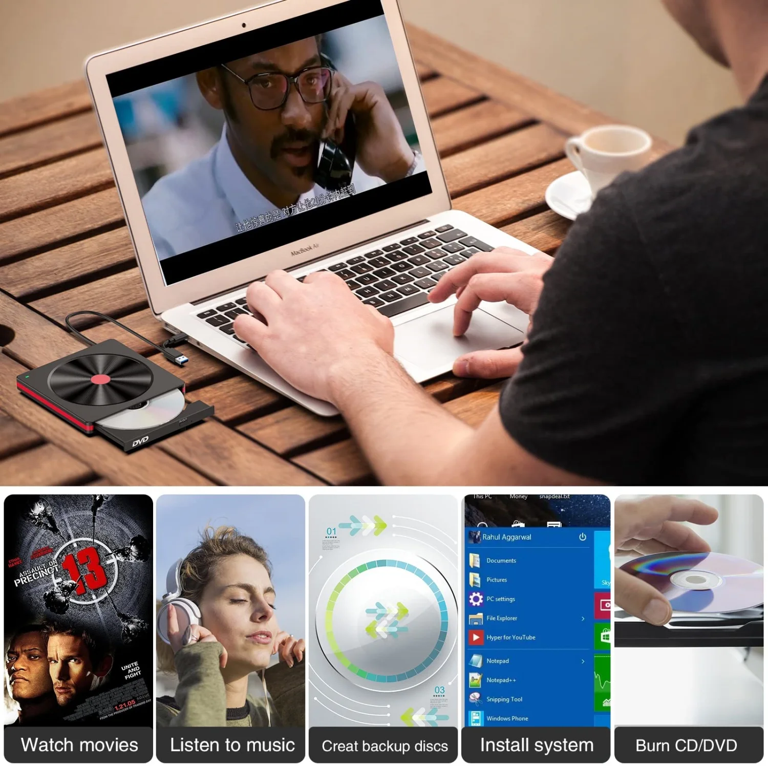 External CD/DVD Drive,USB 3.0 CD DVD +/-RW Burner CD ROM External DVD Drive CD Reader DVD Player for PC Laptop Desktop