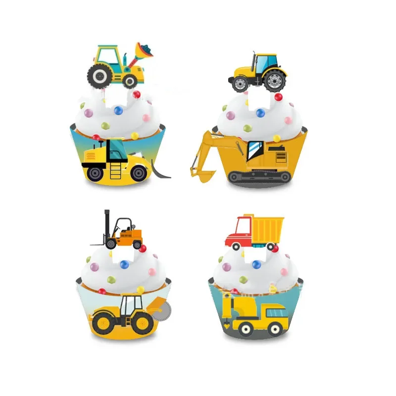 Engineering Vehicle Cupcake Decorations Excavator Cake Topper Kids Boys Favors Happy Construction Car Birthday Party Cake Decors