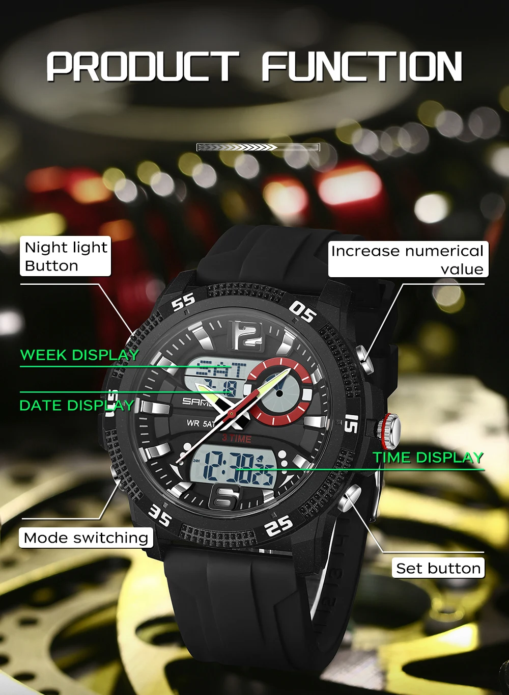 산다 뉴 3372 패션 남성 시계 아웃도어 스포츠 다기능 방수 LED 학생 디지털 전자 시계
