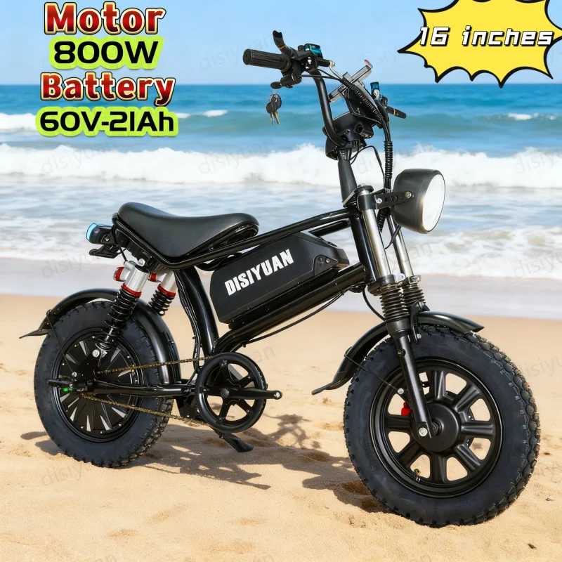 

Hot selling 16-inch electric mountain bike 800W mini E-Bike 60v21ah battery adult urban commuter electric moped