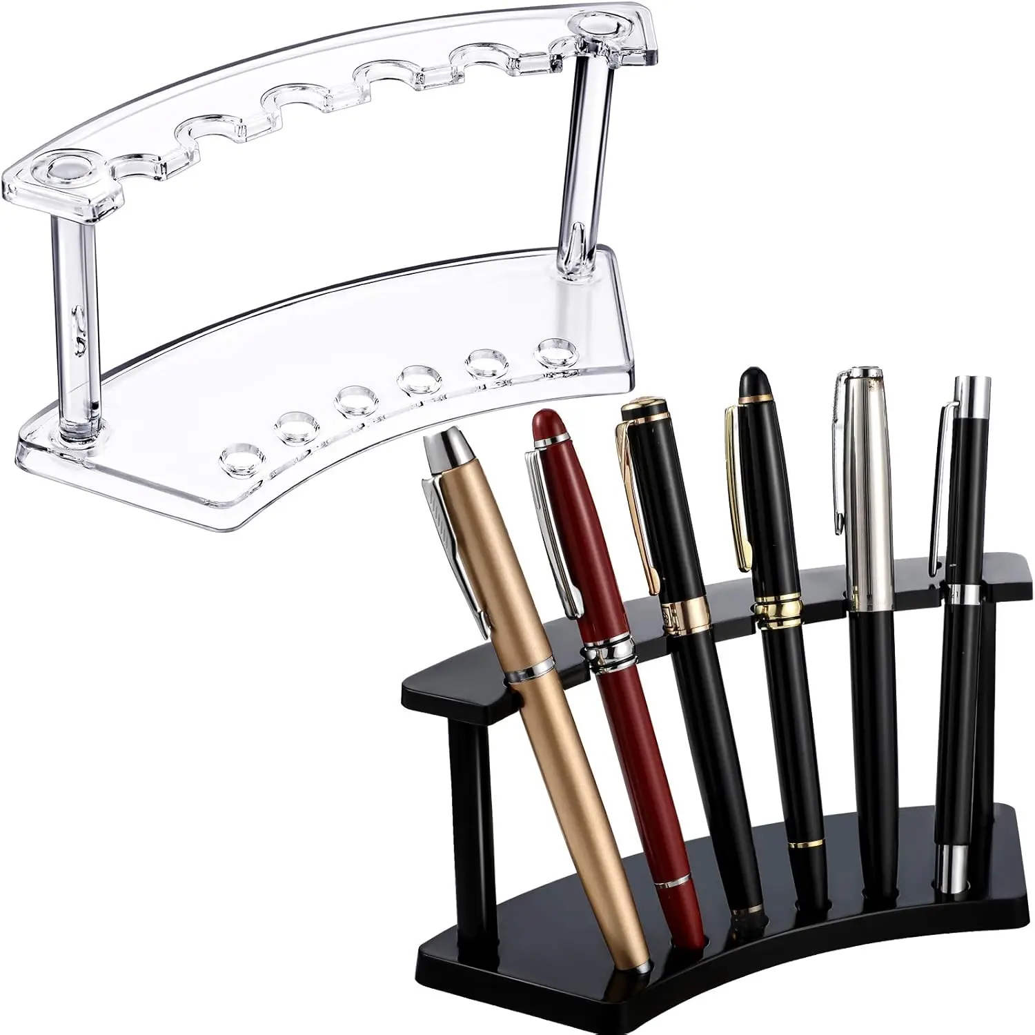 2 Pieces Plastic Pen Holder Stand Pen Display Stand Rack 6-Slot Pen Makeup Brush Rack Organizer Eyebrow Pen Stand For School