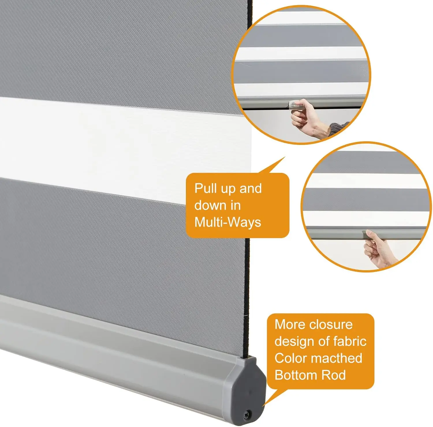 Cordless Zebra Blinds For Windows Light Filtering Sheer Layered Window Shades For Living Room Bedroom Kitchen Office Modern Privacy Dual Layer Roller Blind Grey Color view 3