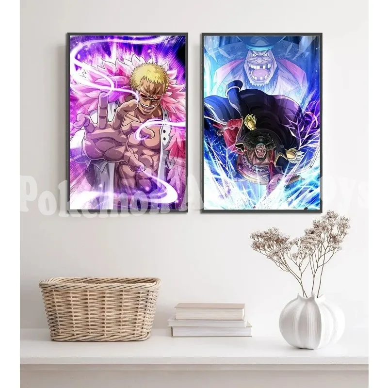 One Piece Luffy Anime Self-adhesive Poster Zoro Wallpapr Figures Home Decoration Law Painting Wall Art Bedroom Cartoons Mihawk