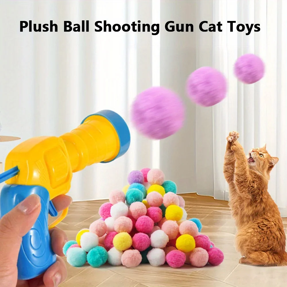 

1Set Creative Interactive Launch Training Cat Toys Kitten Mini Pompoms Games Stretch Plush Ball Toy Cat Supplies Pet Accessories