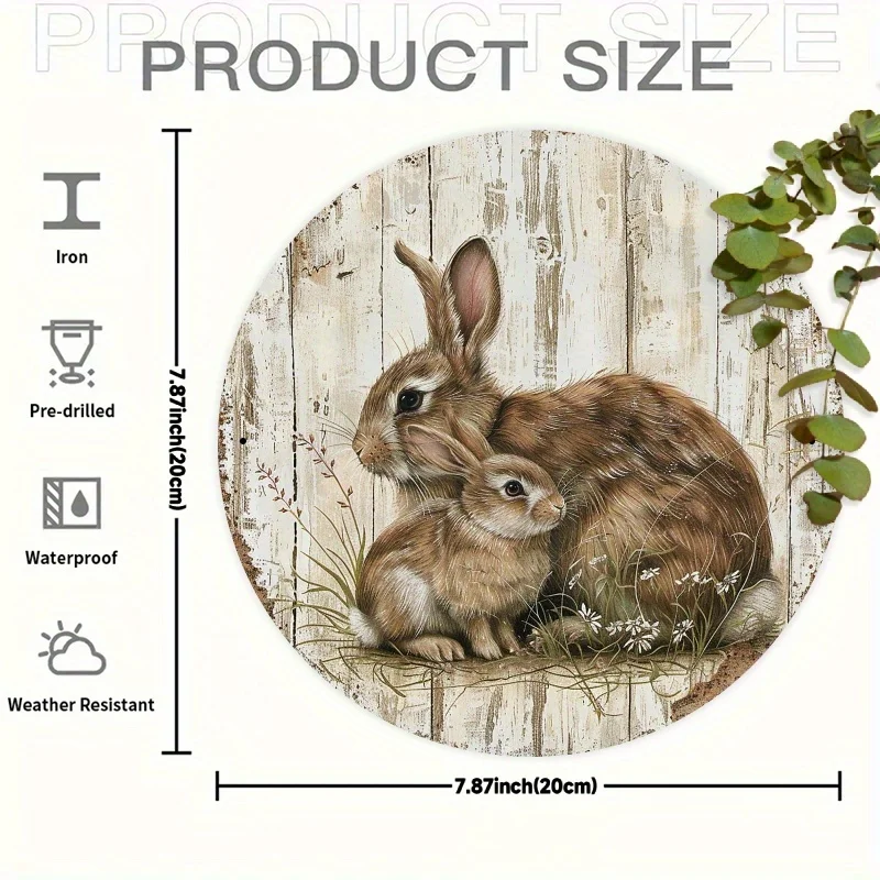Vintage Bunny Family Metal Wall Art Sign - 7.87