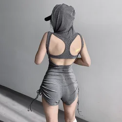 Wasteland Style Girl Sleeveless Jumpsuit Shorts Women's Spring Summer New Slim Fit Yoga Sports Drawstring Shorts Hooded Playsuit