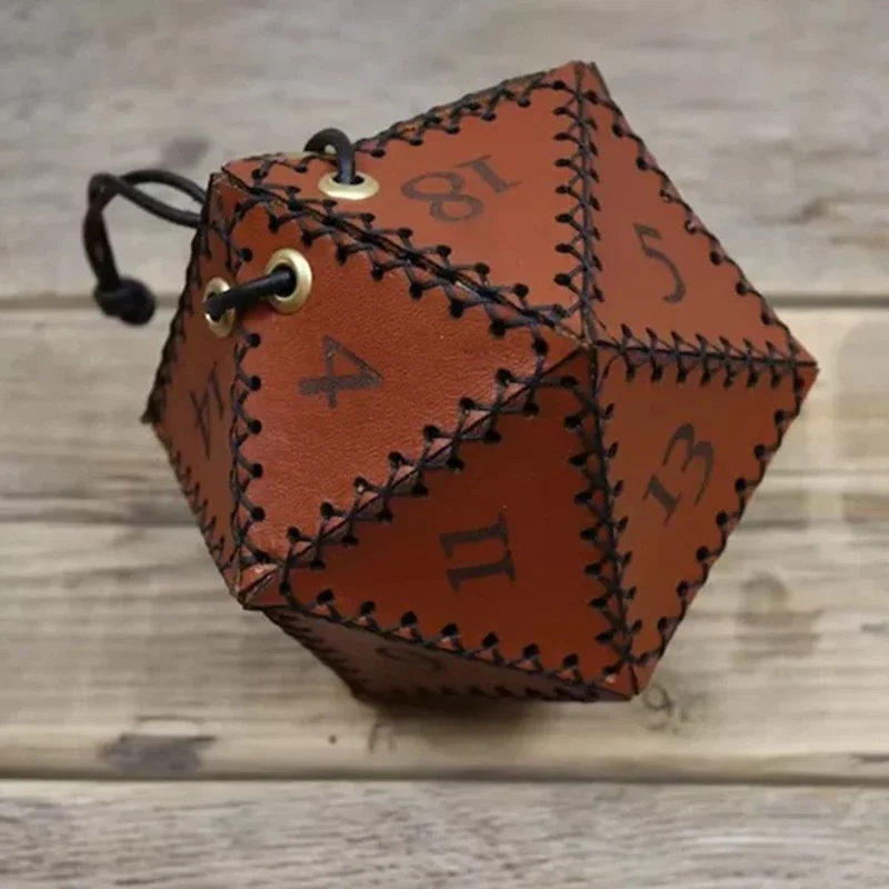 1 قطعة D20 كيس النرد النرد المضلع بولي Leather صناديق تخزين جلدية عززت حقيبة الرباط لعبة لعبة RPG ، ألعاب لوحة النرد DND