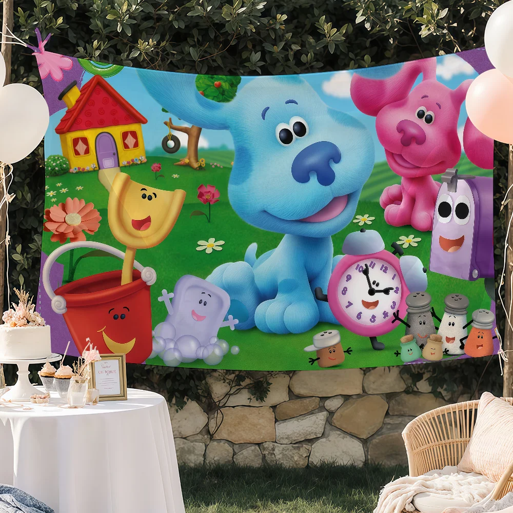 Drapeau d'anniversaire sur le thème de B-Blue's Clues & You, décoration personnalisée pour camping, jardin, toile de fond de fête, art mural, cadeaux pour la famille