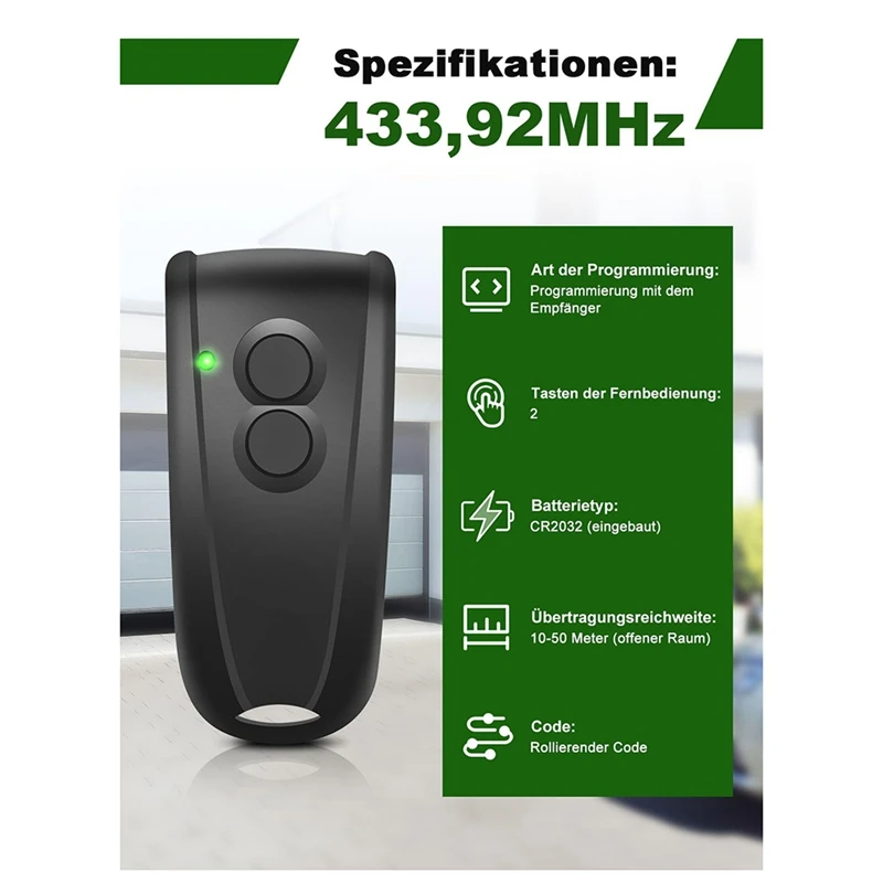 2 Stück 433,92 MHz Fernbedienung für Garagentoröffner, 2 Kanäle Handsender für Hormann Ecostar RSC2, RSE2