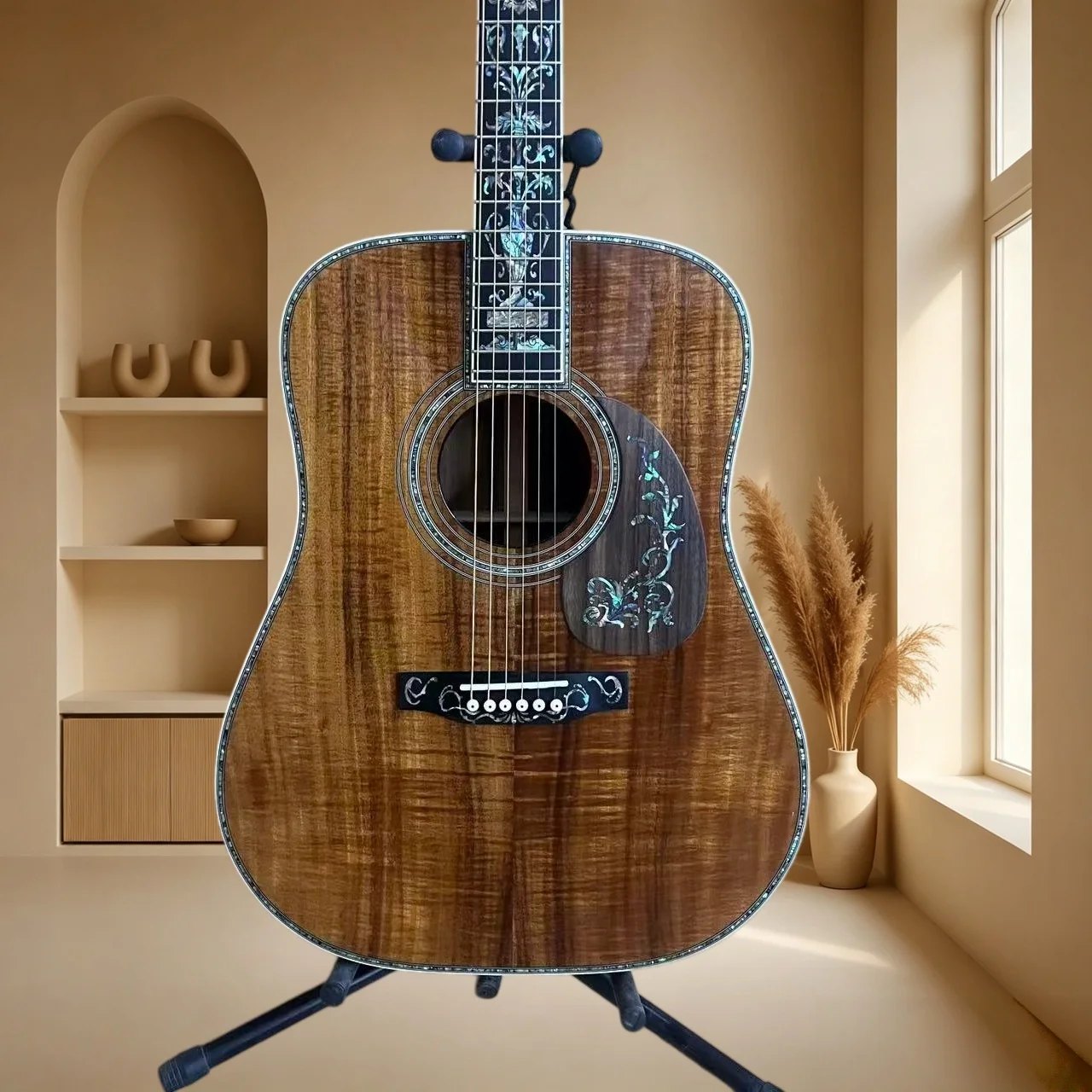 D45 41 Inch Dreadnought All Solid Acoustic Guitar Tiger Koa Top Shell Inlay Premium Performance Folk Guitar Free Shipping