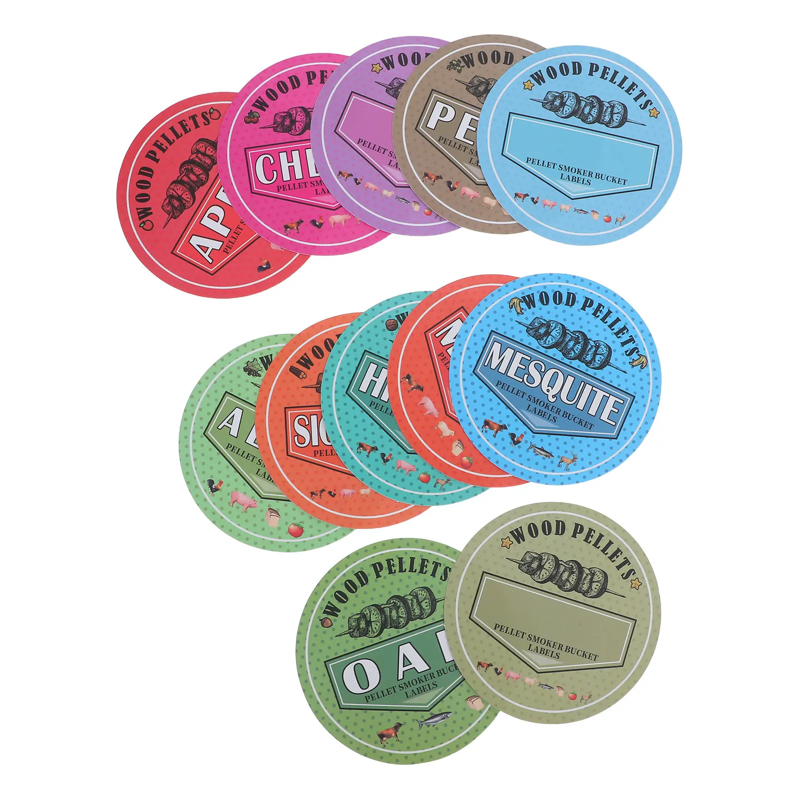 12Sheets Smoker Grill Pellet Labels PVC Self Adhesive Flavor Stickers for Wood Pellet Storage Containers Kitchen Bbq