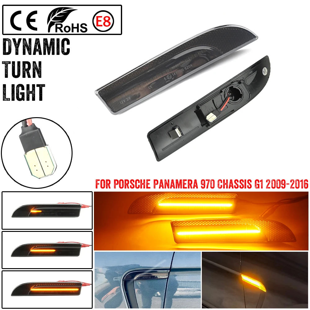 2Pcs Dynamic LED Side Marker Lights For Porsche Panamera 970 G1 2009-2016 Car Turn Signal Blinker Indicator Lamp OEM#97063103402
