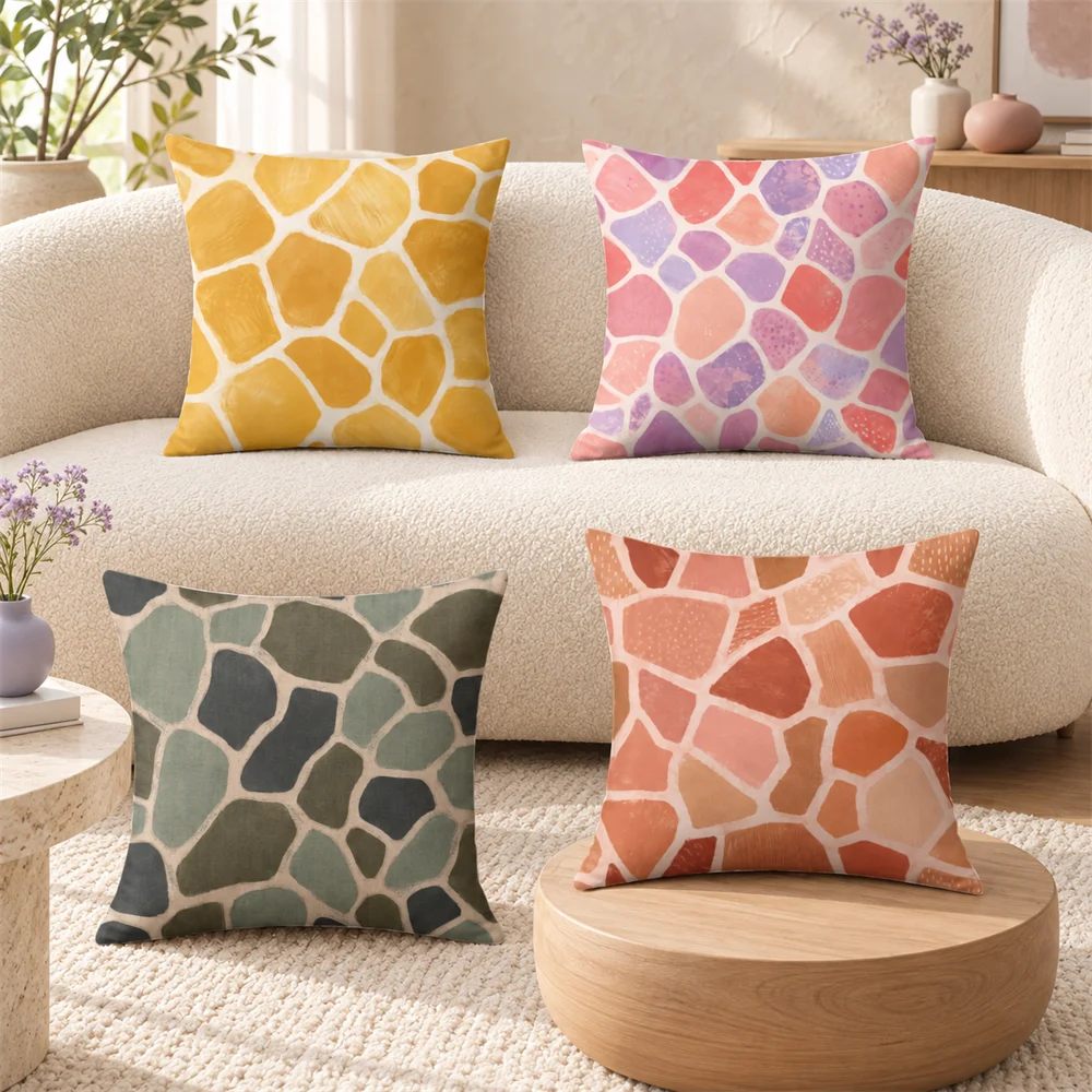Modern Abstract Terrazzo Pattern Cushion Cover Soft Short Plush Pillow Cases Hidden Zipper Cutecore Sofa Bedroom Home Decor Gift