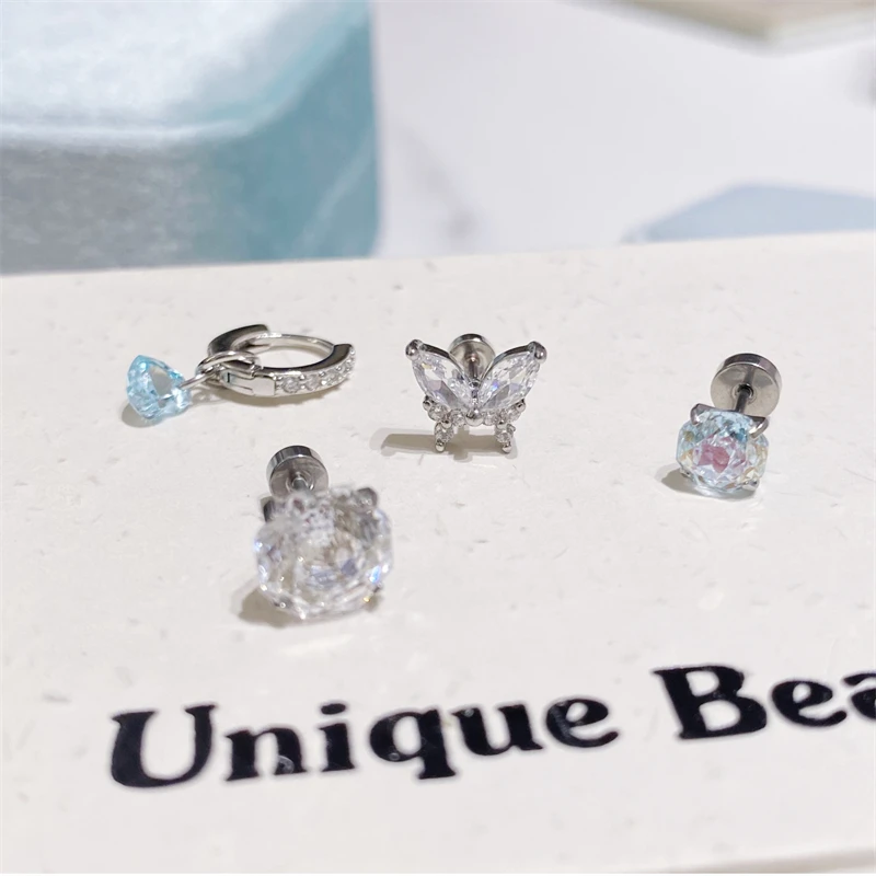 1pc Blue Rose Flower Butterfly CZ Stones Stainless Steel Helix Daith Piercing Earrings for Girls Cartilage Accessories Jewelry