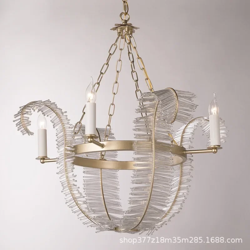 Vintage Crystal Feather LED Ceiling Chandelier Luxury Simple Light for Bedroom Living Room Villa Decor