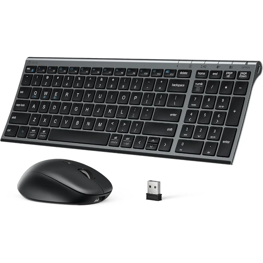 Wireless Keyboard and Mouse Combo, Multi-Device Support, Rechargeable, Slim Design, Comfortable for PC/Laptop/Windows/Mac
