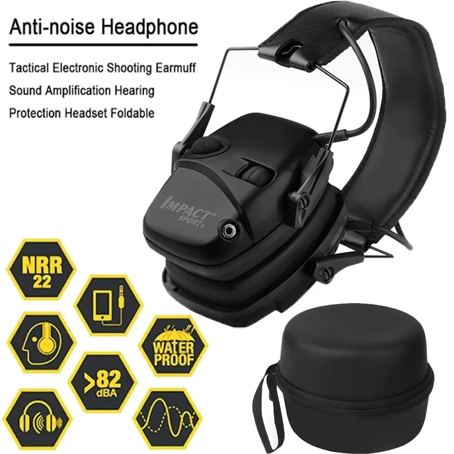 Tactical Electronic Shooting Earmuff Case Anti-noise Headphone Sound Amplification Hearing Protection Headset Foldable with Bag