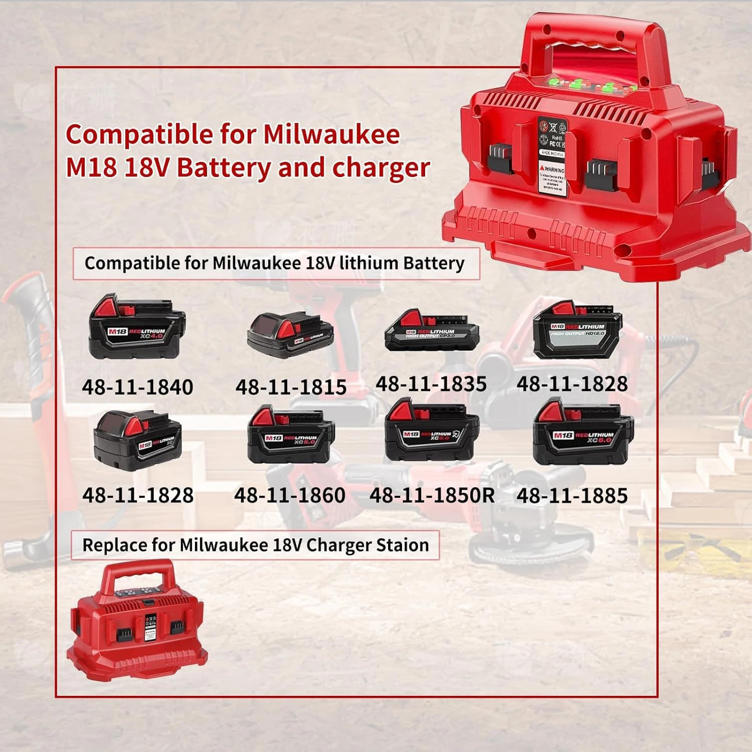 6 Port Battery Charger for Milwaukee M18 18V Lithium Battery Fast Charging Station for M18 Power Tools Rechargeable Batteries
