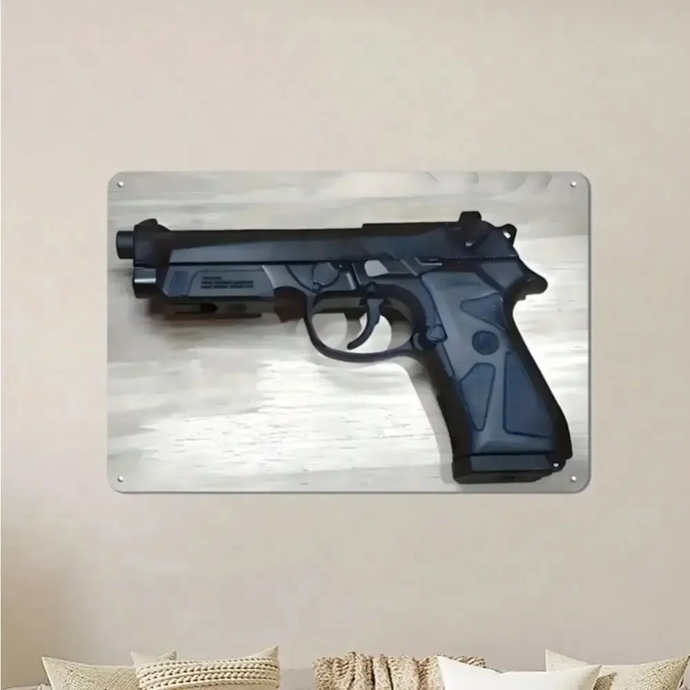 Durable Vintage Beretta 90TWO Arte de pared de metal - Decoración de pistola retro de 20x30 cm, ideal para espacios de entusiastas militares de bar de garaje