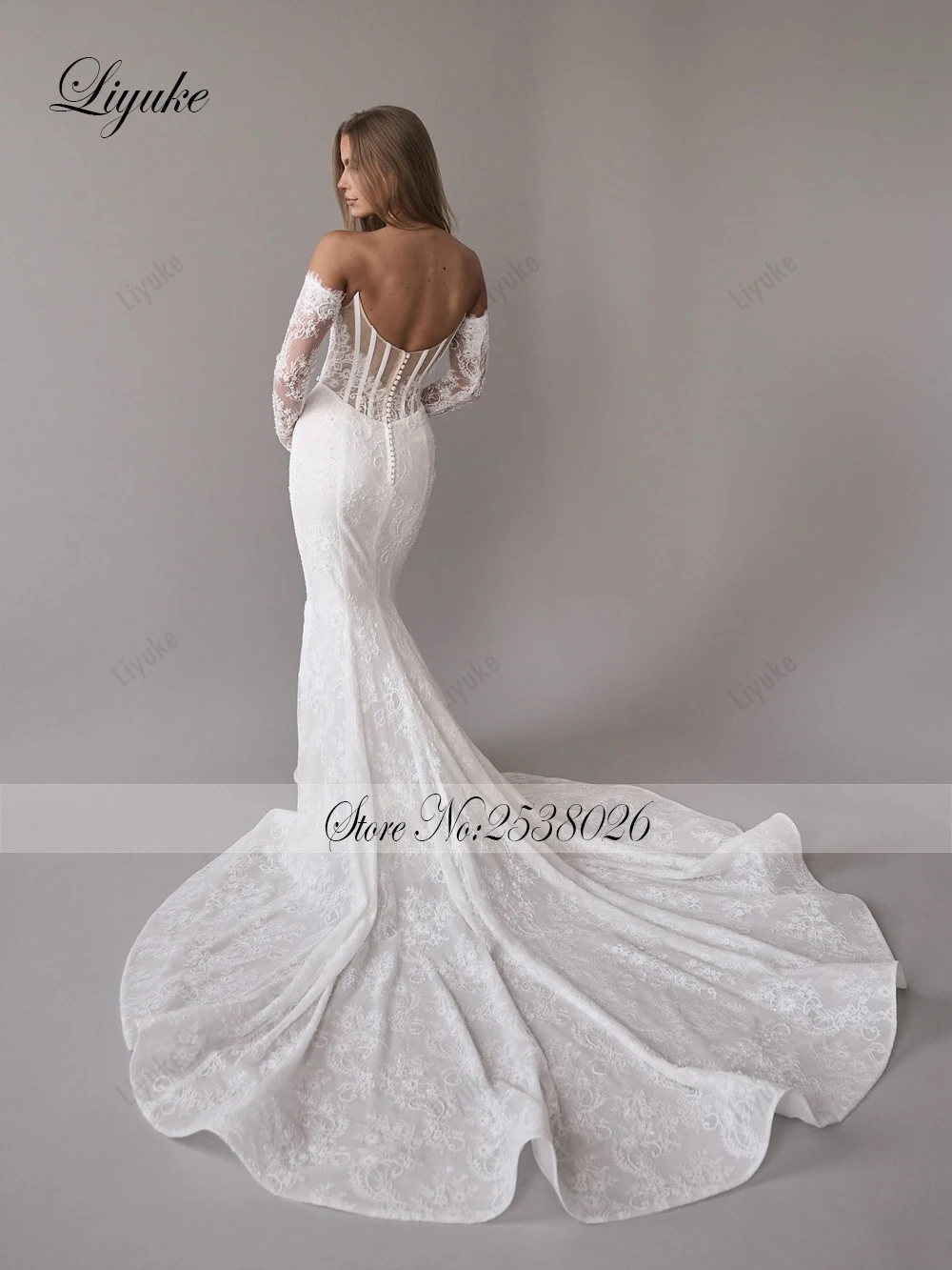 Liyuke sur mesure perles perles sirène robes De mariée Robe De mariage manches amovibles 2 en 1 dentelle trompette robes De mariée