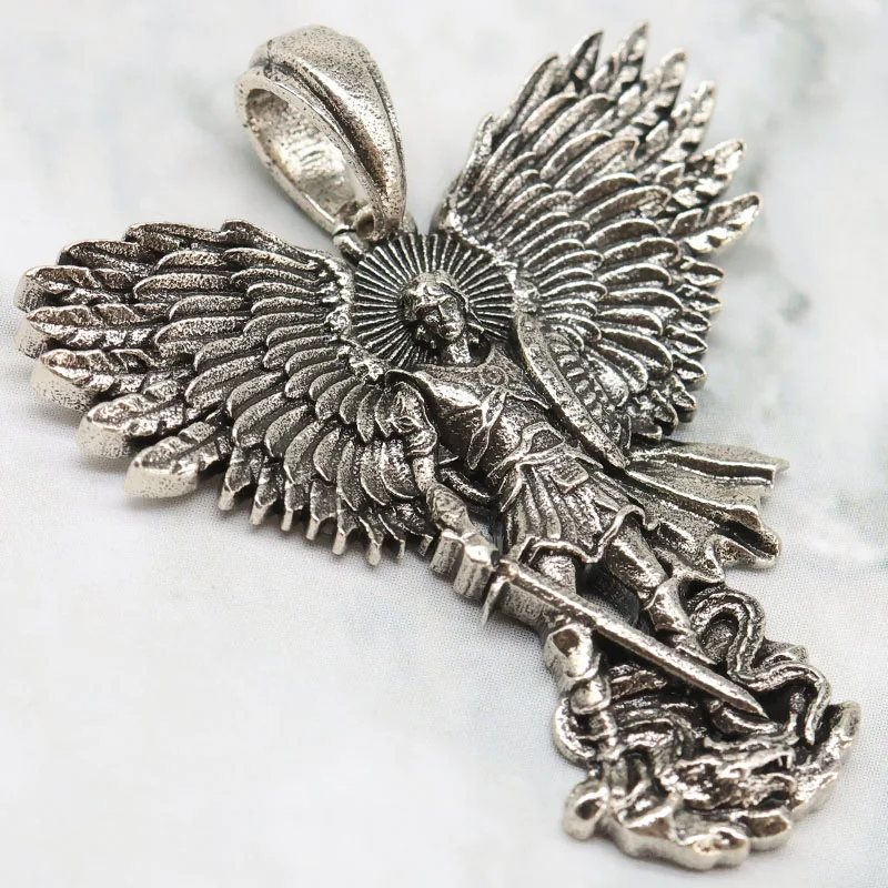 

Buy 3 Get 1 Free Flames-gilded wings pierce the shadows, Michael stands upon the clouds with upraised sword Silver platedPendant