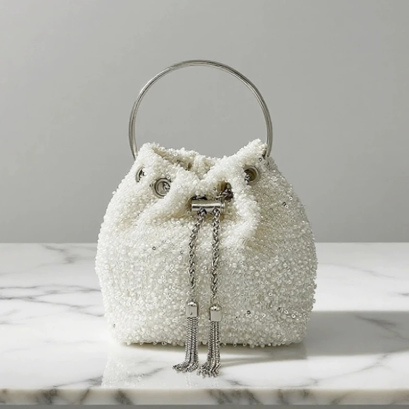 

Блестящая женская сумка-ведро с блестящим жемчугом и бисером, новинка 2025 года, сумки для свадебной вечеринки, роскошные необычные вечерние кошельки